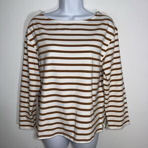 Marea Stripe Mariner Cotton Boat Neck Shirt 3/4 Sleeve White Cashew Women Small